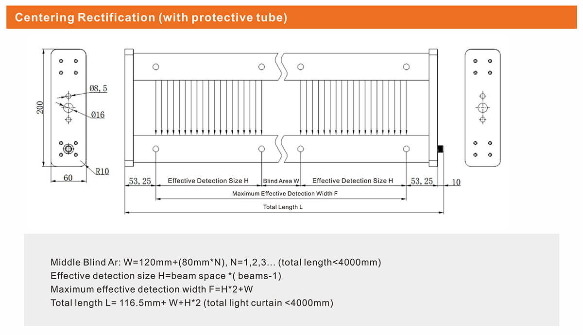 Central Correction Light Curtain Sensor