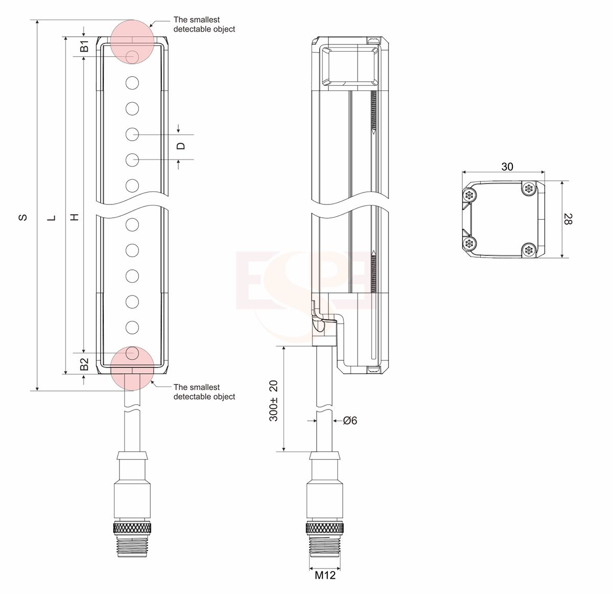 No-dead zone safety light curtain